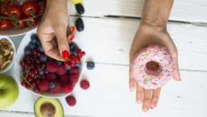 Picture of sprinkle donut and blueberries